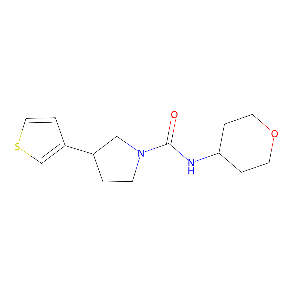 N-(oxan-4-yl)-3-(thiophen-3-yl)pyrrolidine-1-carboxamide molecular structure, CAS 2178772-33-1
