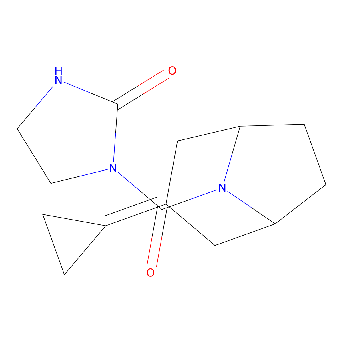 1-{3-Cyclopropylidene-8-azabicyclo[3.2.1]octane-8-carbonyl}imidazolidin-2-one molecular structure, CAS 2178772-43-3