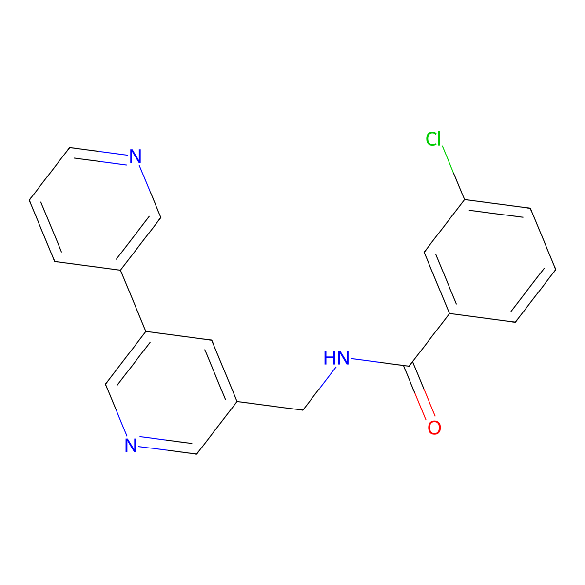 N-({[3,3'-bipyridine]-5-yl}methyl)-3-chlorobenzamide molecular structure, CAS 2178772-57-9