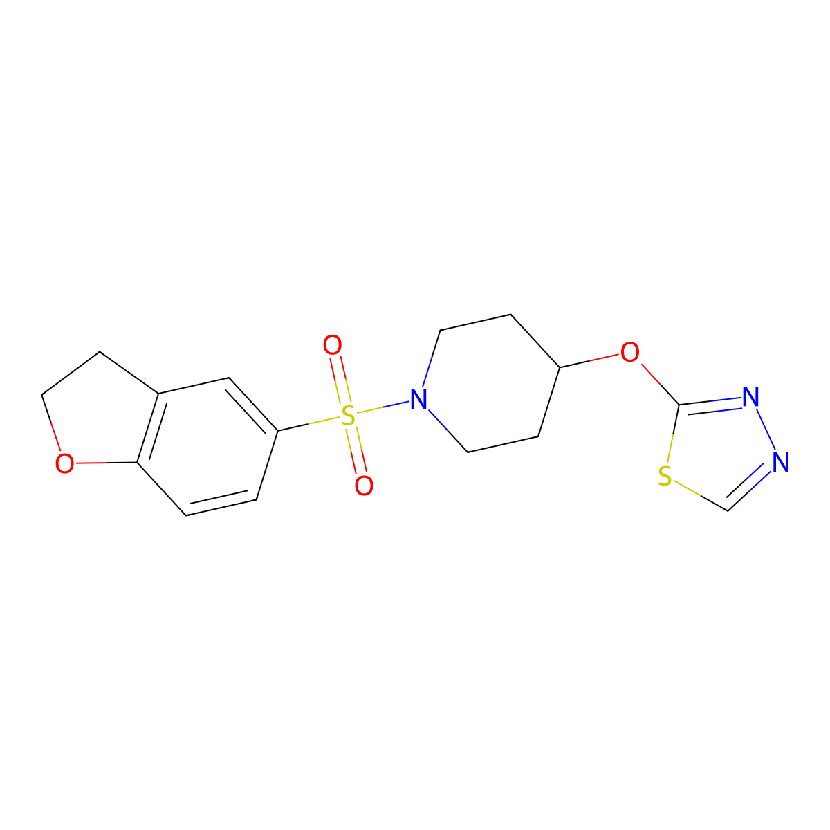 2-((1-((2,3-Dihydrobenzofuran-5-yl)sulfonyl)piperidin-4-yl)oxy)-1,3,4-thiadiazole molecular structure, CAS 2178772-60-4