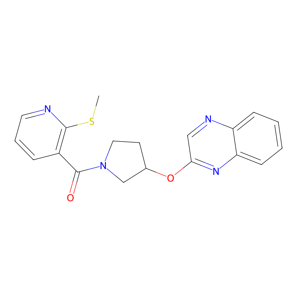 2-({1-[2-(Methylsulfanyl)pyridine-3-carbonyl]pyrrolidin-3-yl}oxy)quinoxaline molecular structure, CAS 2178772-77-3