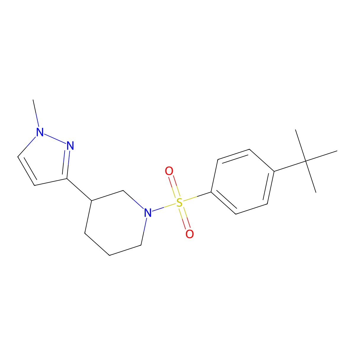 1-(4-tert-butylbenzenesulfonyl)-3-(1-methyl-1H-pyrazol-3-yl)piperidine molecular structure, CAS 2178772-92-2