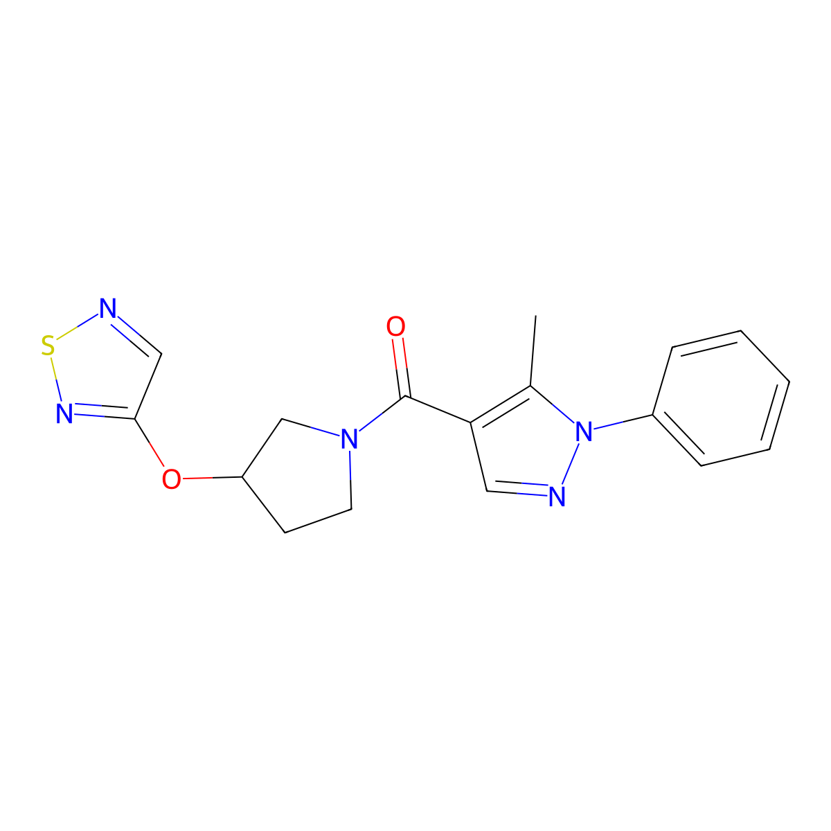 3-{[1-(5-methyl-1-phenyl-1H-pyrazole-4-carbonyl)pyrrolidin-3-yl]oxy}-1,2,5-thiadiazole molecular structure, CAS 2178772-94-4