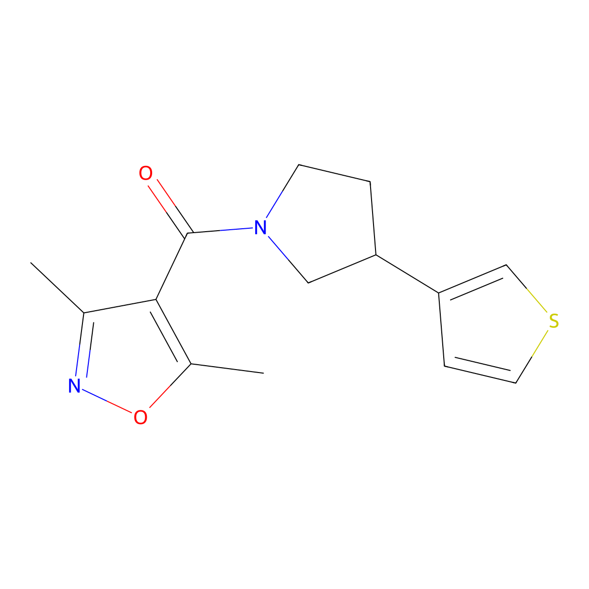 3,5-Dimethyl-4-[3-(thiophen-3-yl)pyrrolidine-1-carbonyl]-1,2-oxazole molecular structure, CAS 2178772-96-6