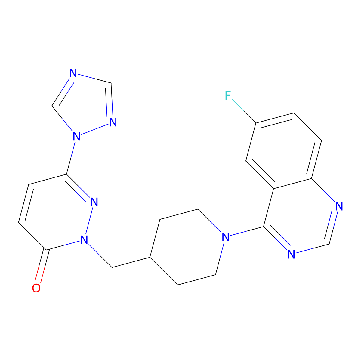 2-{[1-(6-fluoroquinazolin-4-yl)piperidin-4-yl]methyl}-6-(1H-1,2,4-triazol-1-yl)-2,3-dihydropyridazin-3-one molecular structure, CAS 2178772-98-8