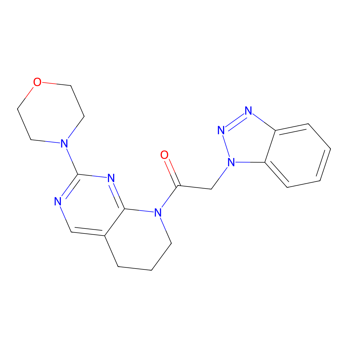 2-(1H-1,2,3-benzotriazol-1-yl)-1-[2-(morpholin-4-yl)-5H,6H,7H,8H-pyrido[2,3-d]pyrimidin-8-yl]ethan-1-one molecular structure, CAS 2178773-00-5