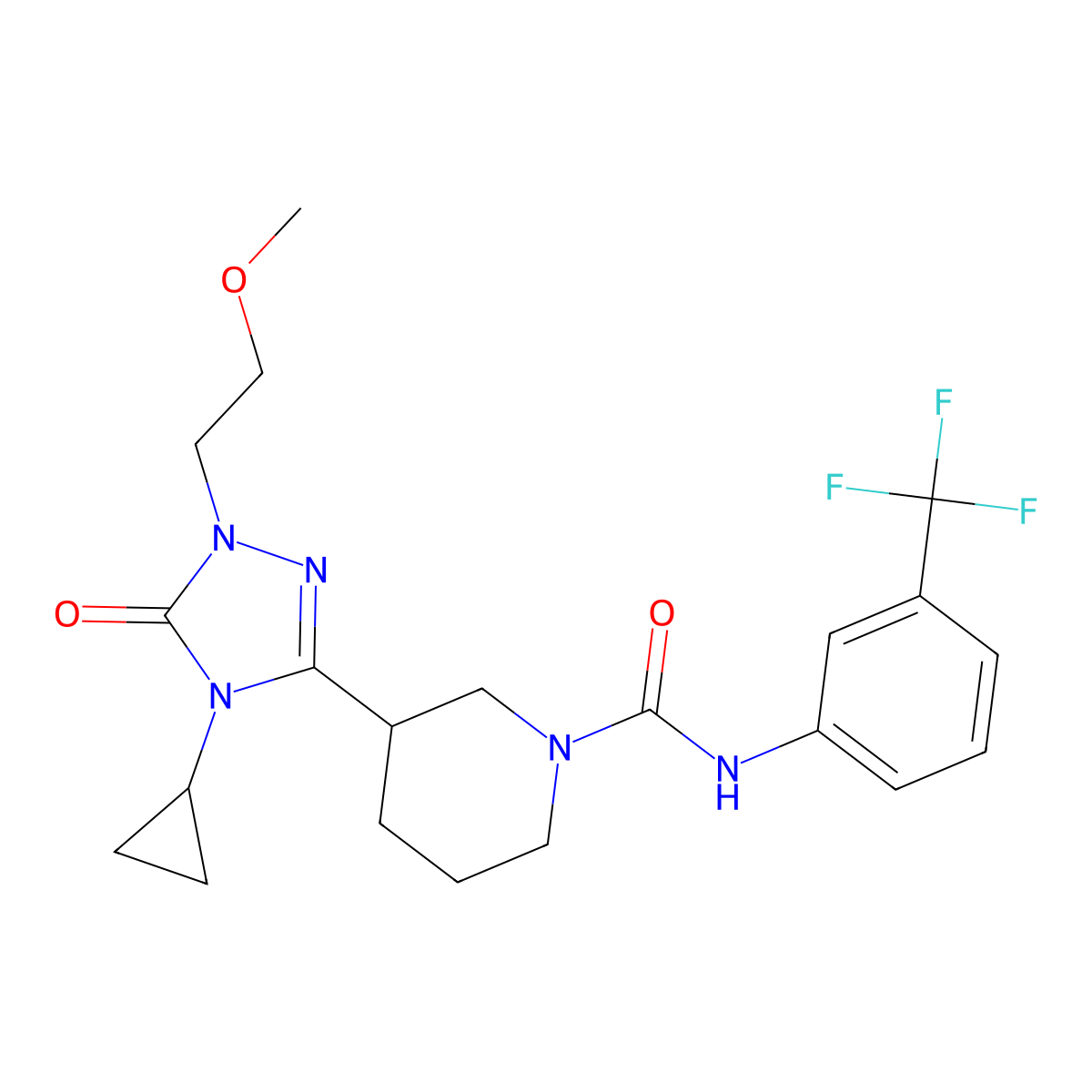 3-[4-cyclopropyl-1-(2-methoxyethyl)-5-oxo-4,5-dihydro-1H-1,2,4-triazol-3-yl]-N-[3-(trifluoromethyl)phenyl]piperidine-1-carboxamide molecular structure, CAS 2178773-04-9
