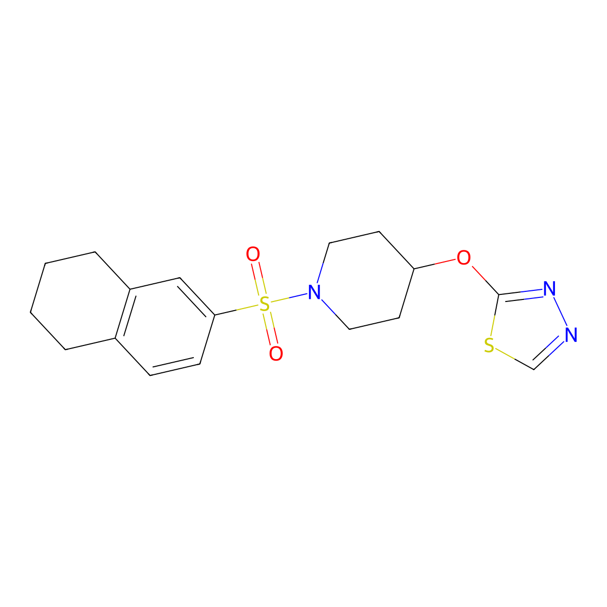 2-((1-((5,6,7,8-Tetrahydronaphthalen-2-yl)sulfonyl)piperidin-4-yl)oxy)-1,3,4-thiadiazole molecular structure, CAS 2178773-08-3