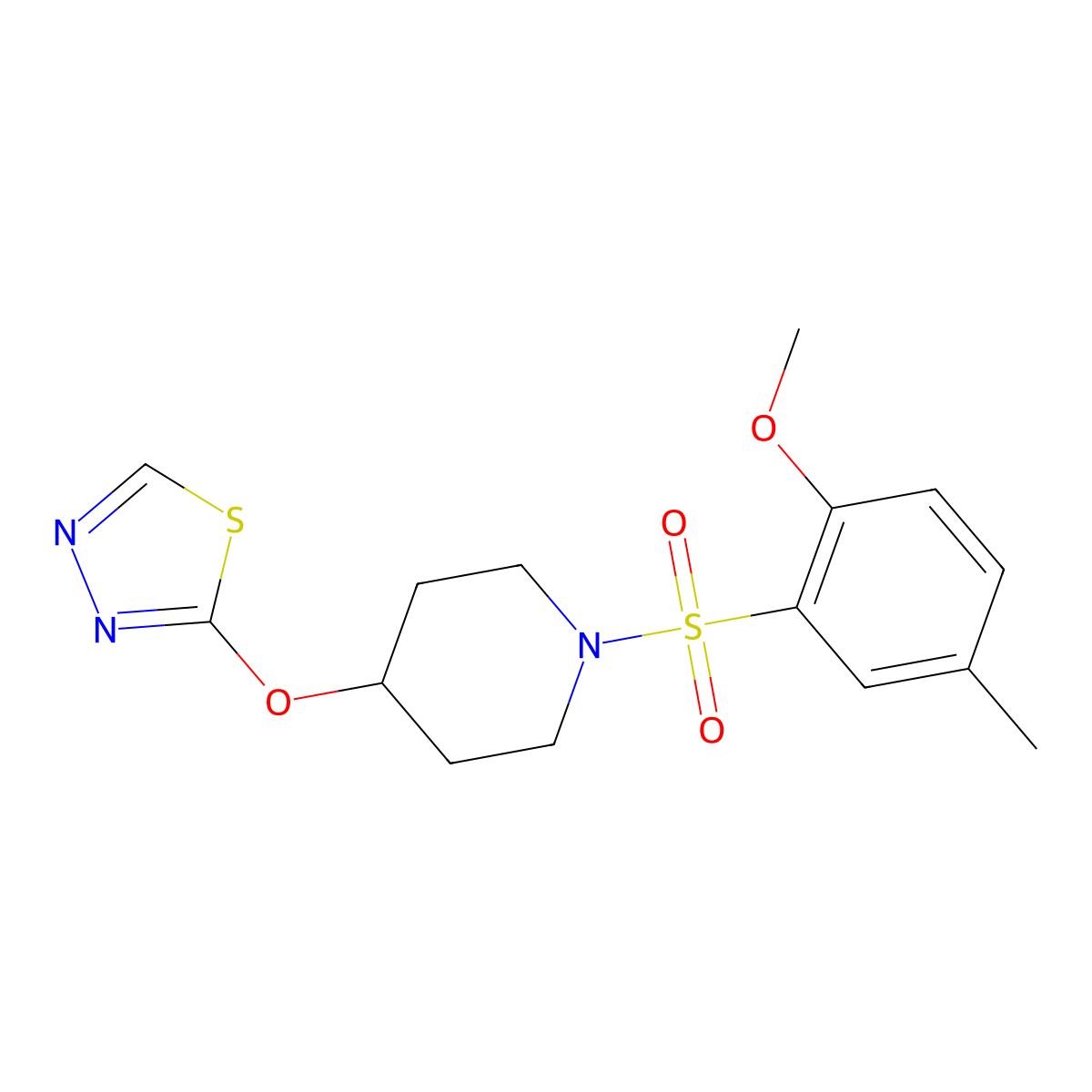 1-(2-Methoxy-5-methylbenzenesulfonyl)-4-(1,3,4-thiadiazol-2-yloxy)piperidine molecular structure, CAS 2178773-11-8