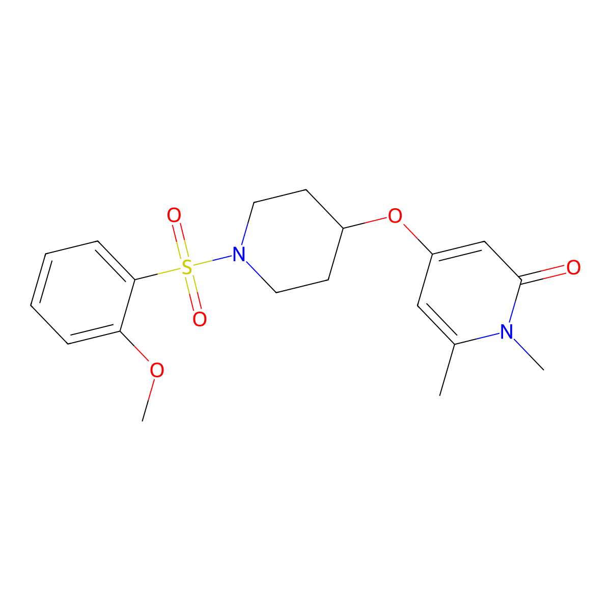 4-((1-((2-methoxyphenyl)sulfonyl)piperidin-4-yl)oxy)-1,6-dimethylpyridin-2(1H)-one molecular structure, CAS 2178773-22-1