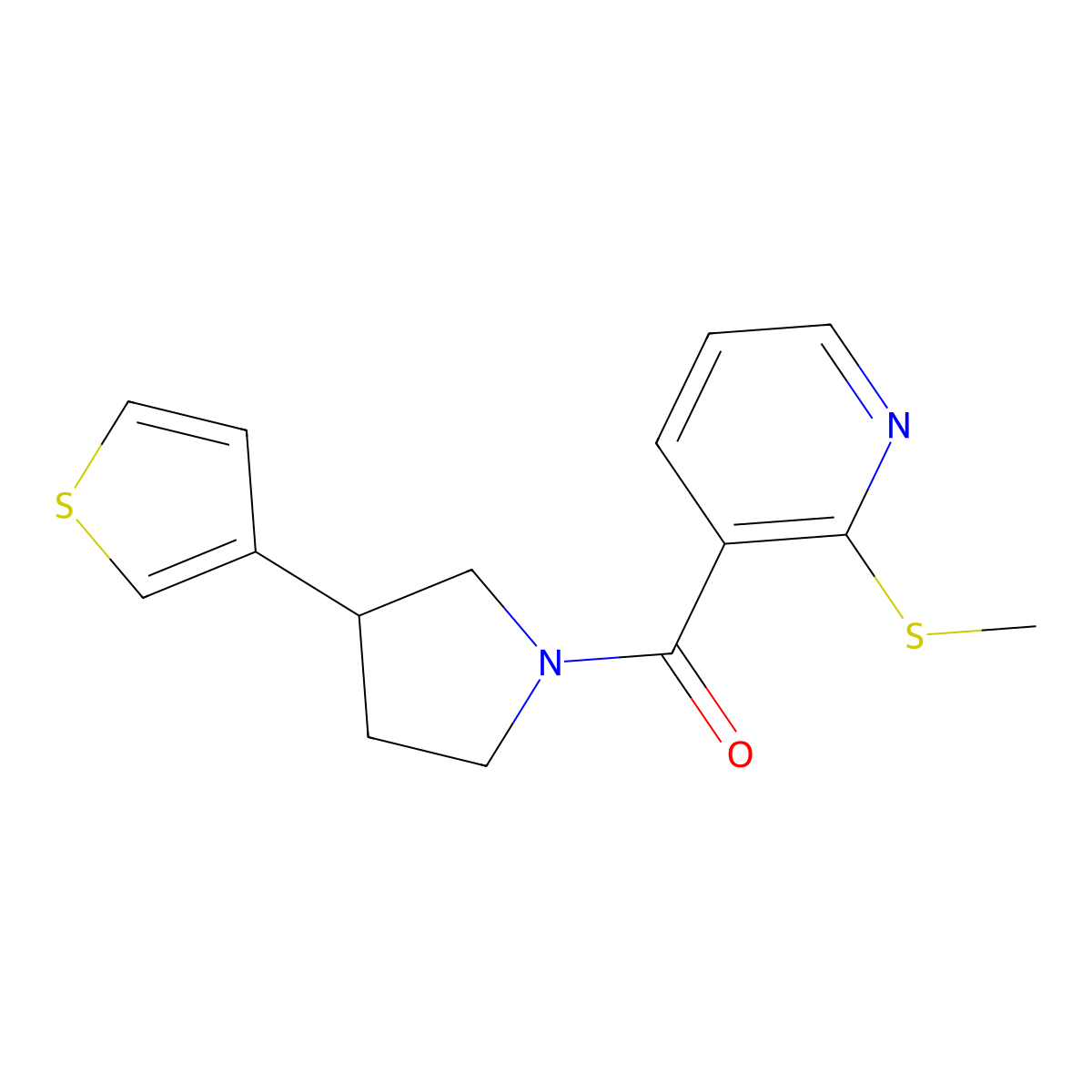 2-(Methylsulfanyl)-3-[3-(thiophen-3-yl)pyrrolidine-1-carbonyl]pyridine molecular structure, CAS 2178773-25-4