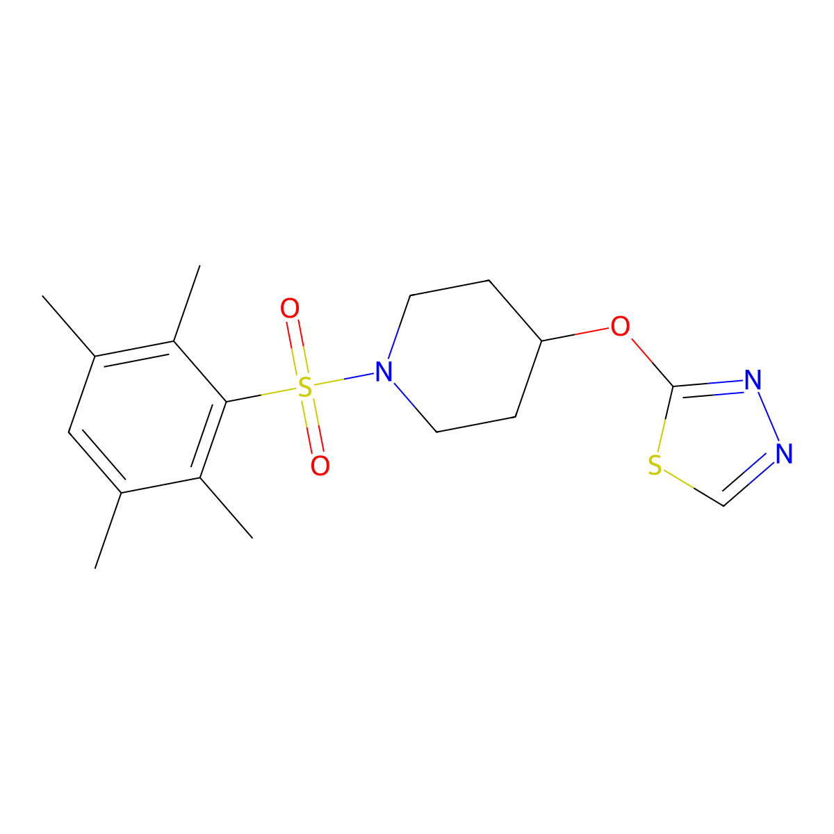 1-(2,3,5,6-Tetramethylbenzenesulfonyl)-4-(1,3,4-thiadiazol-2-yloxy)piperidine molecular structure, CAS 2178773-33-4
