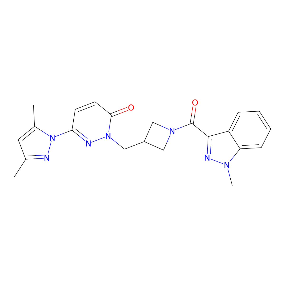 6-(3,5-dimethyl-1H-pyrazol-1-yl)-2-{[1-(1-methyl-1H-indazole-3-carbonyl)azetidin-3-yl]methyl}-2,3-dihydropyridazin-3-one molecular structure, CAS 2178773-65-2
