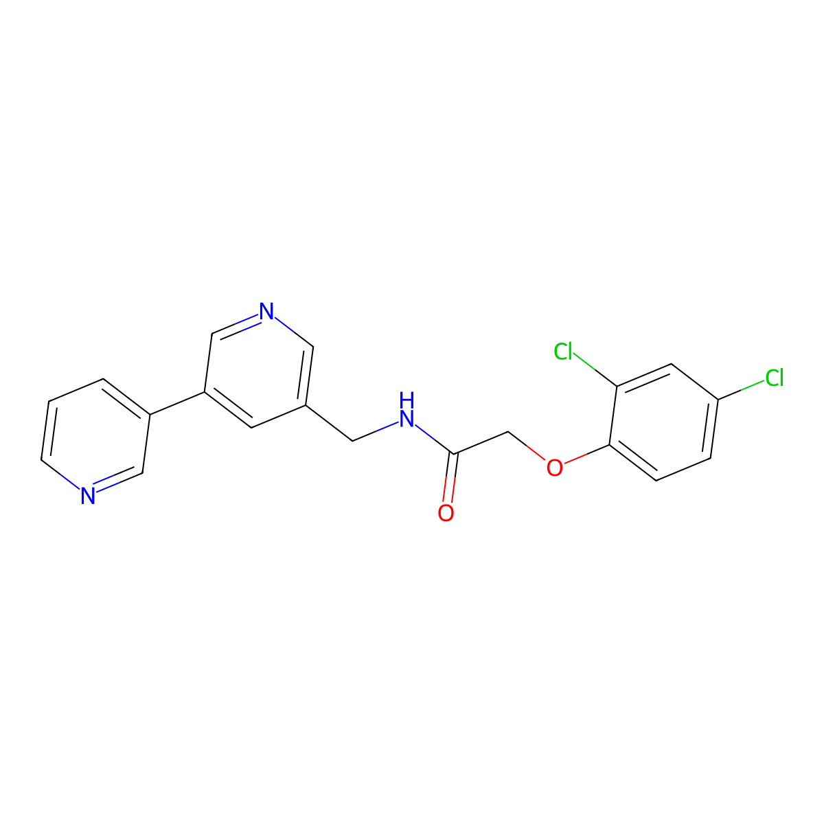N-({[3,3'-bipyridine]-5-yl}methyl)-2-(2,4-dichlorophenoxy)acetamide molecular structure, CAS 2178773-78-7