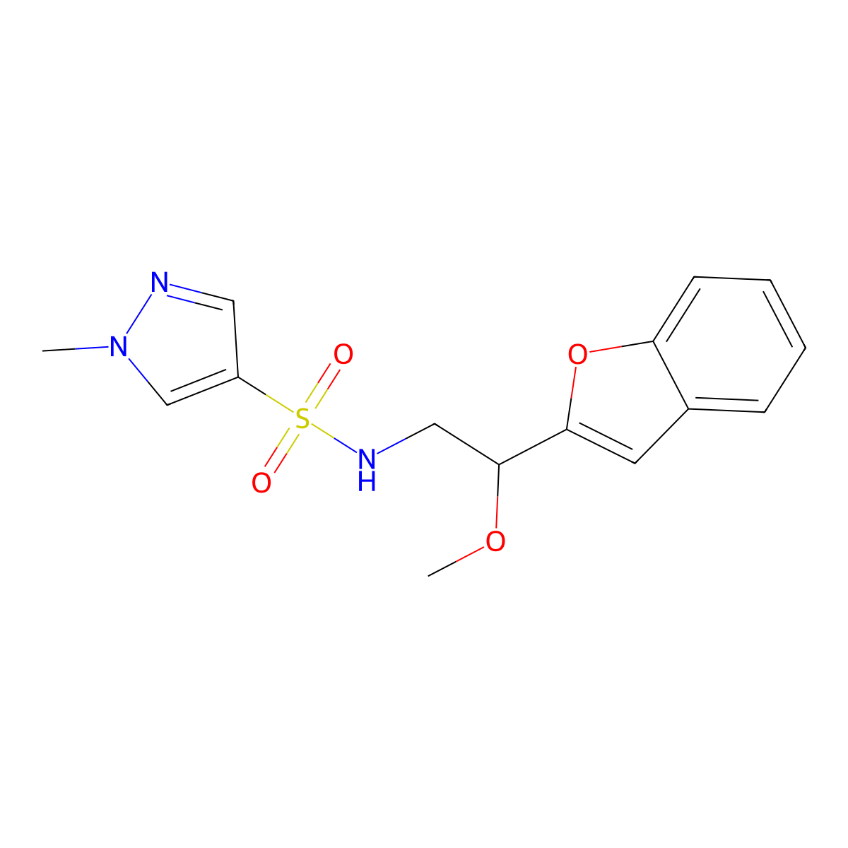 N-(2-(benzofuran-2-yl)-2-methoxyethyl)-1-methyl-1H-pyrazole-4-sulfonamide molecular structure, CAS 2178773-83-4