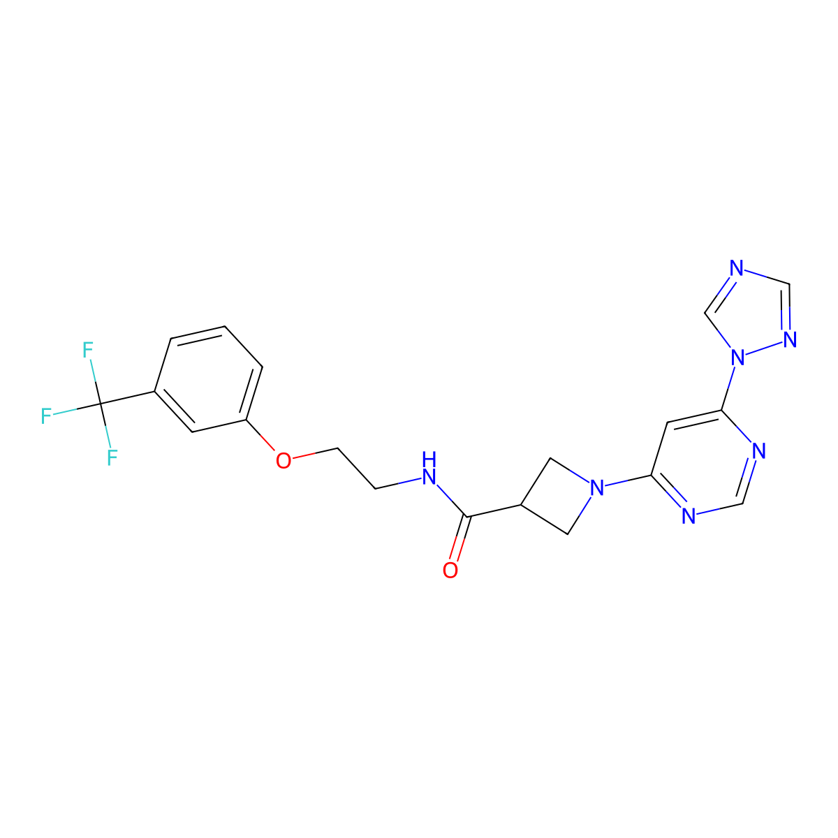 1-[6-(1H-1,2,4-triazol-1-yl)pyrimidin-4-yl]-N-{2-[3-(trifluoromethyl)phenoxy]ethyl}azetidine-3-carboxamide molecular structure, CAS 2178773-86-7