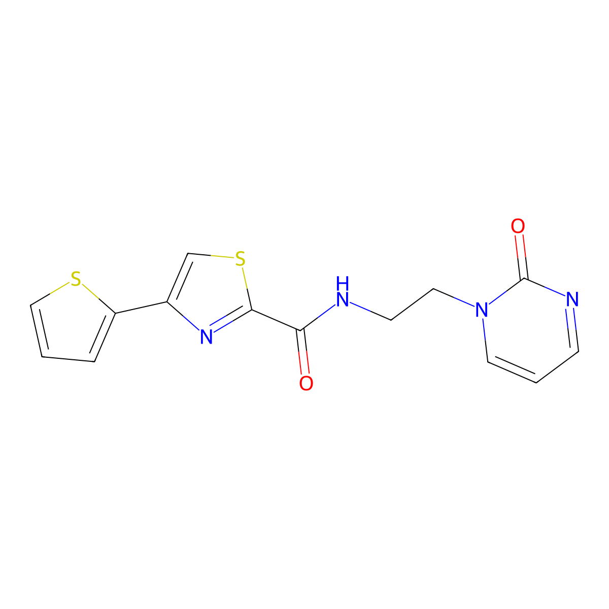 N-(2-(2-oxopyrimidin-1(2H)-yl)ethyl)-4-(thiophen-2-yl)thiazole-2-carboxamide molecular structure, CAS 2178773-88-9