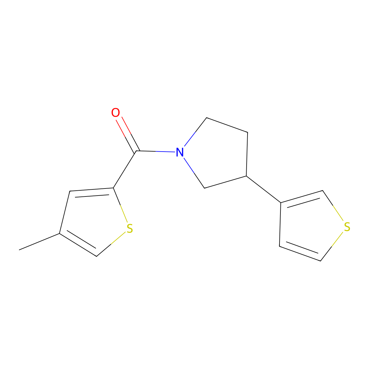 1-(4-Methylthiophene-2-carbonyl)-3-(thiophen-3-yl)pyrrolidine molecular structure, CAS 2178773-92-5