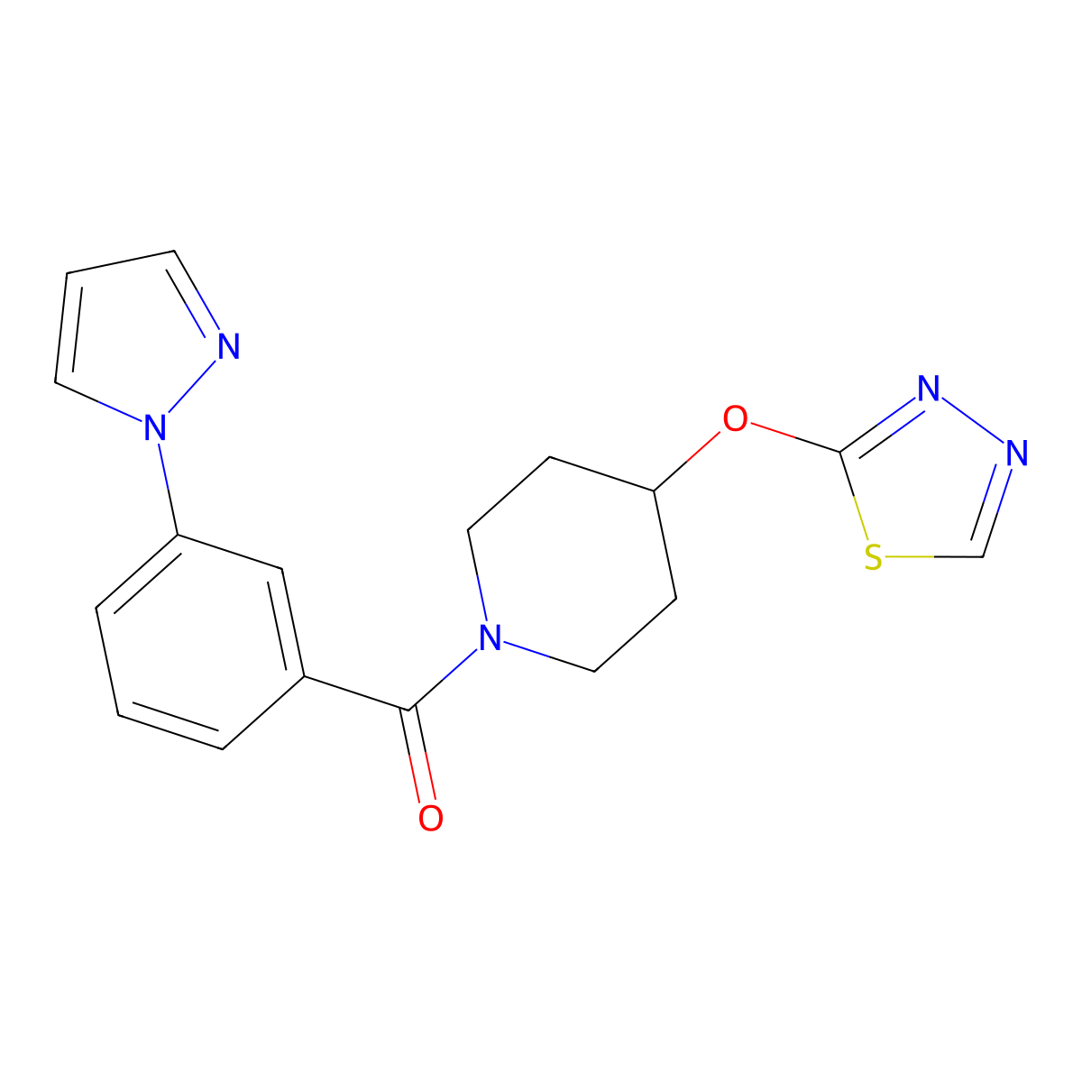 1-[3-(1H-pyrazol-1-yl)benzoyl]-4-(1,3,4-thiadiazol-2-yloxy)piperidine molecular structure, CAS 2178773-93-6