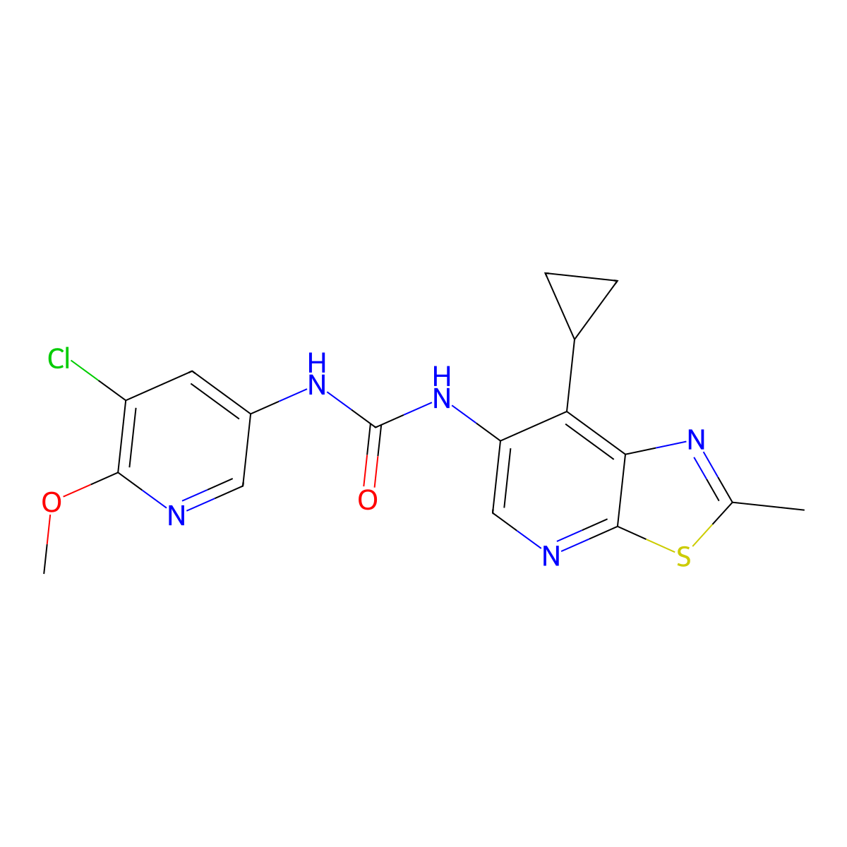 1-(5-Chloro-6-methoxypyridin-3-yl)-3-(7-cyclopropyl-2-methylthiazolo[5,4-b]pyridin-6-yl)urea molecular structure, CAS 2178989-09-6