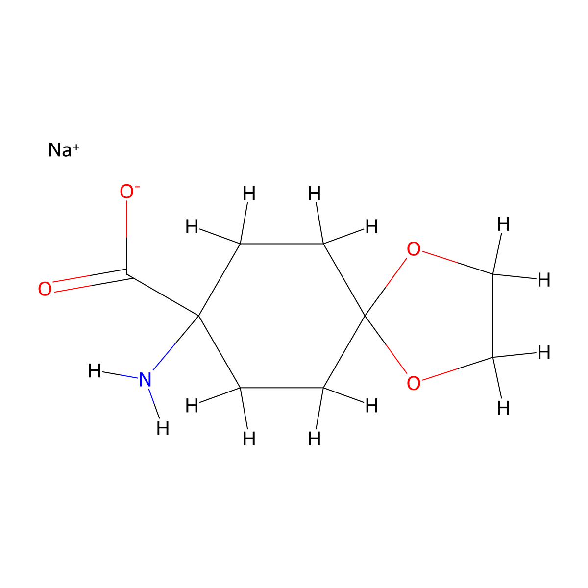 Sodium 8-amino-1,4-dioxaspiro(4.5)decane-8-carboxylate molecular structure, CAS 2179361-72-7