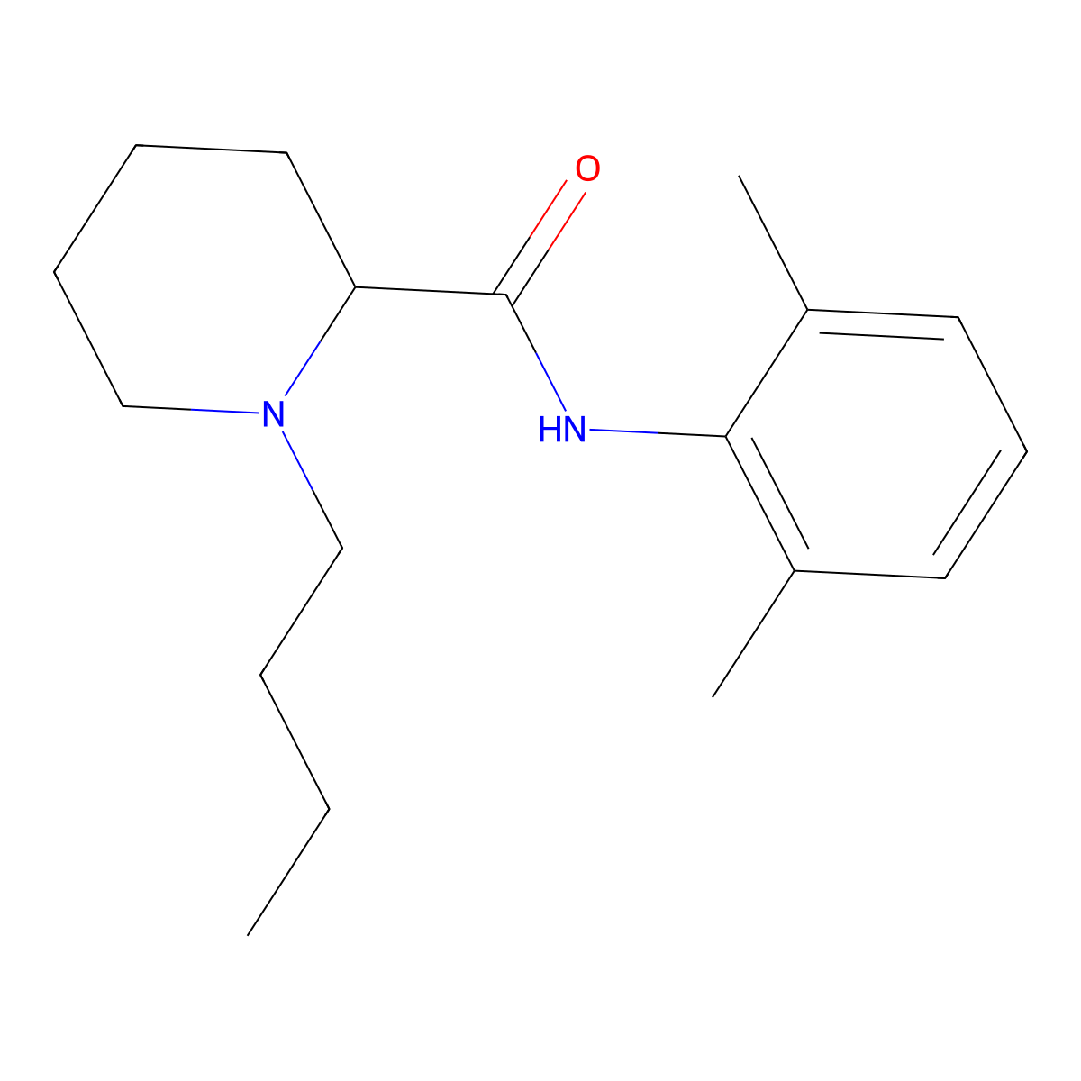 Bupivacaine (USAN:INN:BAN) molecular structure, CAS 2180-92-9