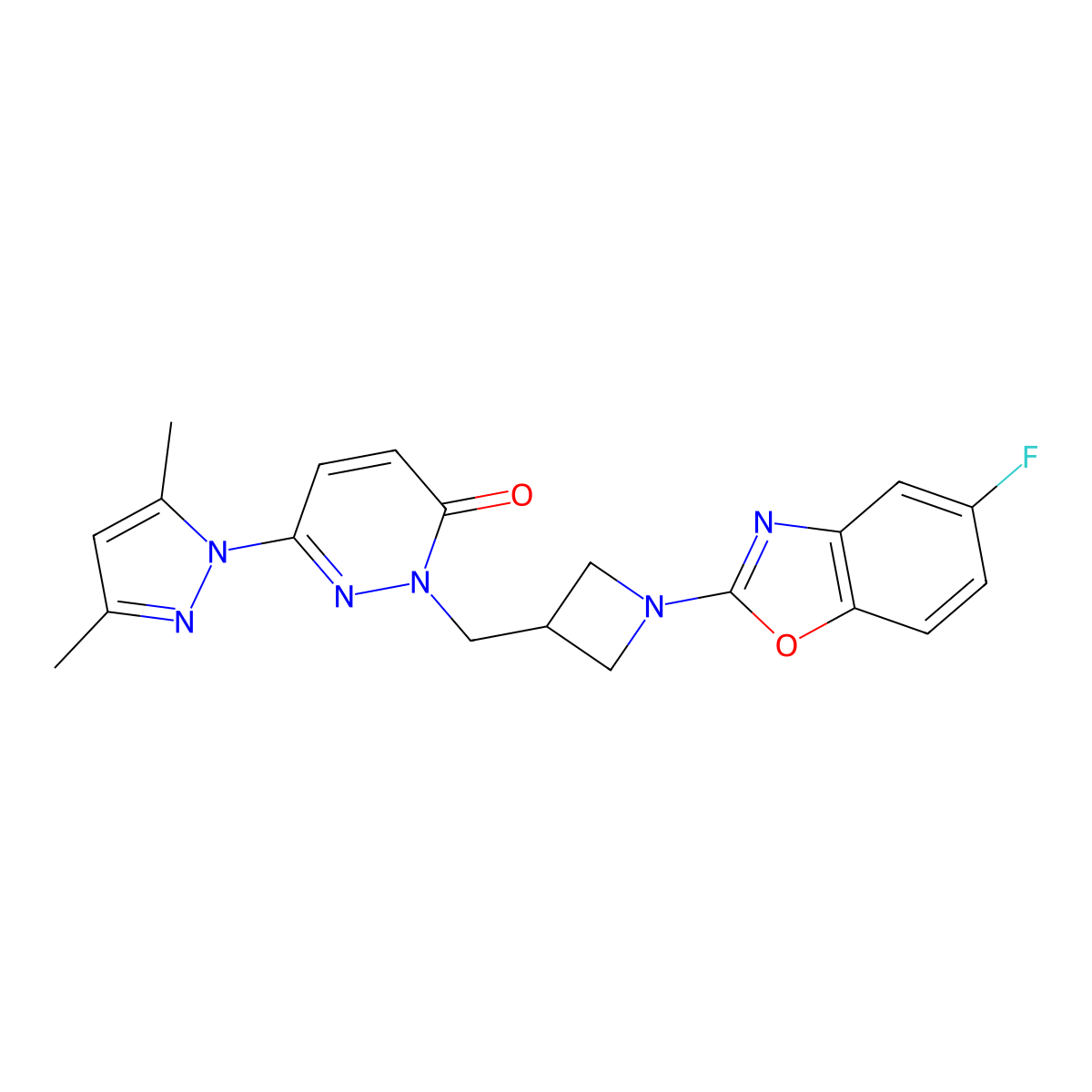6-(3,5-dimethyl-1H-pyrazol-1-yl)-2-{[1-(5-fluoro-1,3-benzoxazol-2-yl)azetidin-3-yl]methyl}-2,3-dihydropyridazin-3-one molecular structure, CAS 2180010-27-7