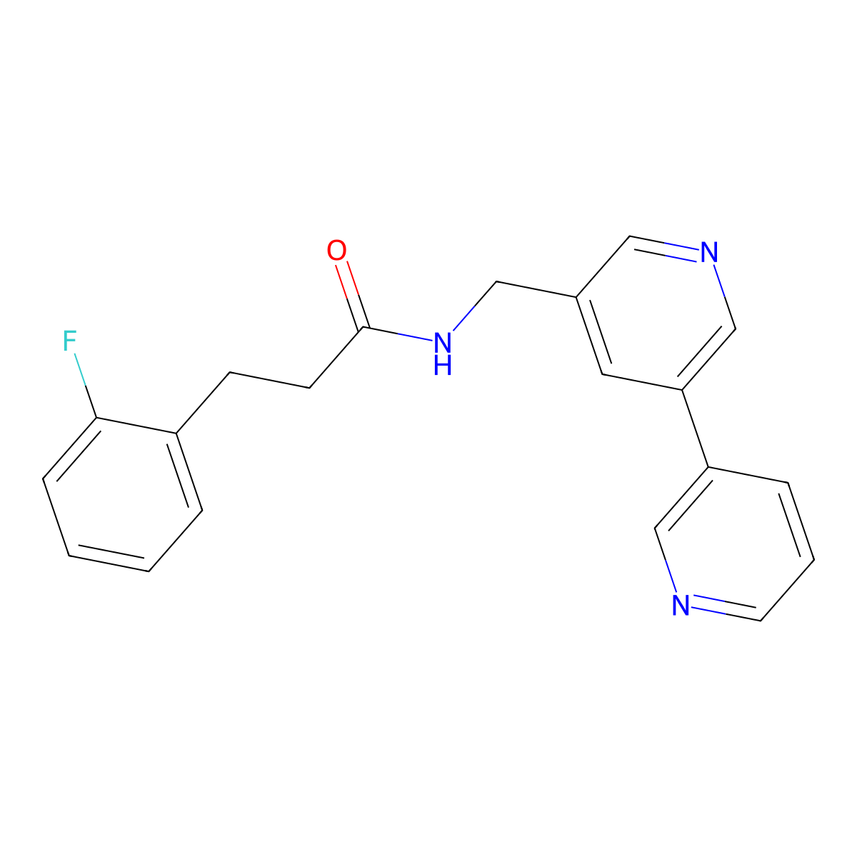 N-({[3,3'-bipyridine]-5-yl}methyl)-3-(2-fluorophenyl)propanamide molecular structure, CAS 2180010-31-3