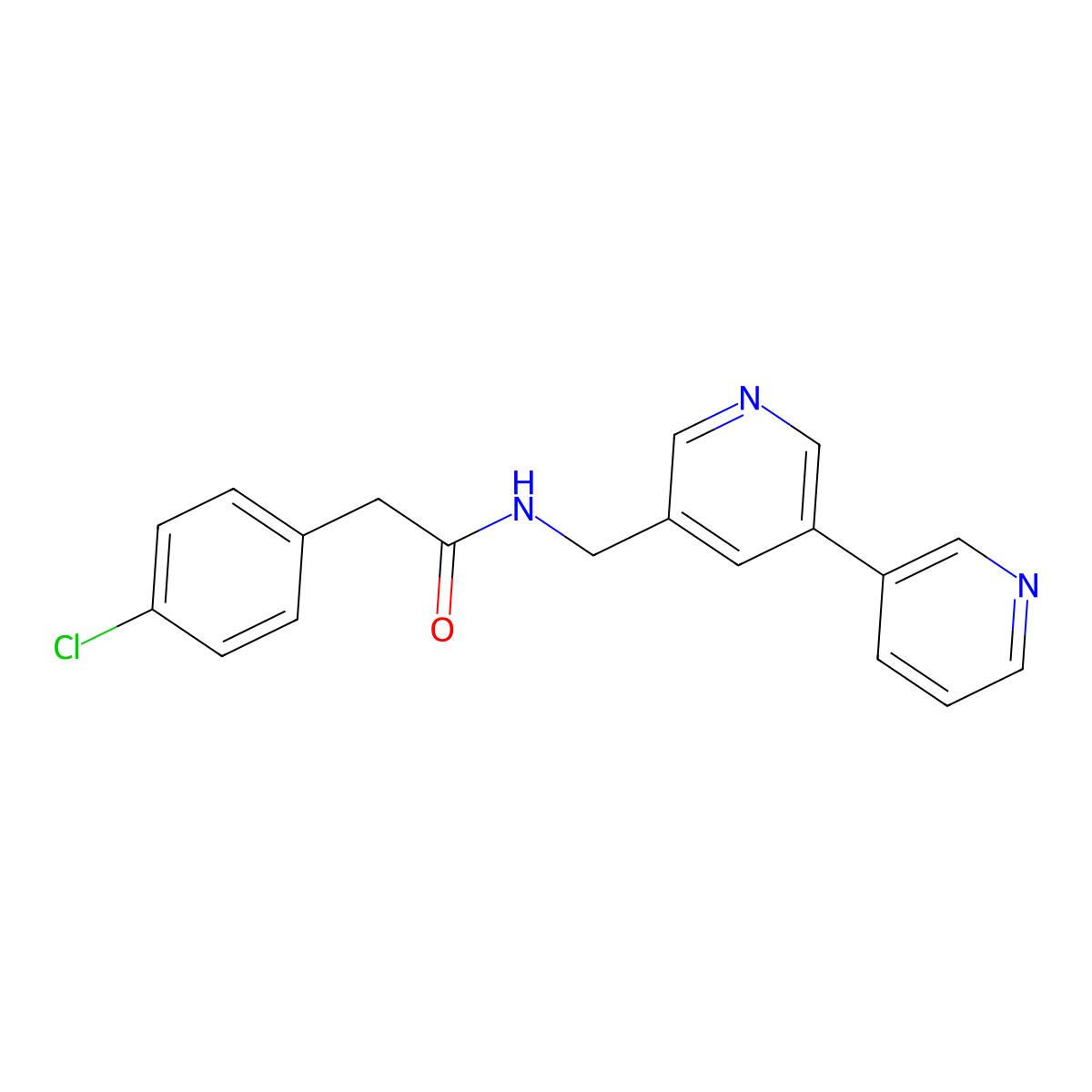 N-({[3,3'-bipyridine]-5-yl}methyl)-2-(4-chlorophenyl)acetamide molecular structure, CAS 2180010-33-5