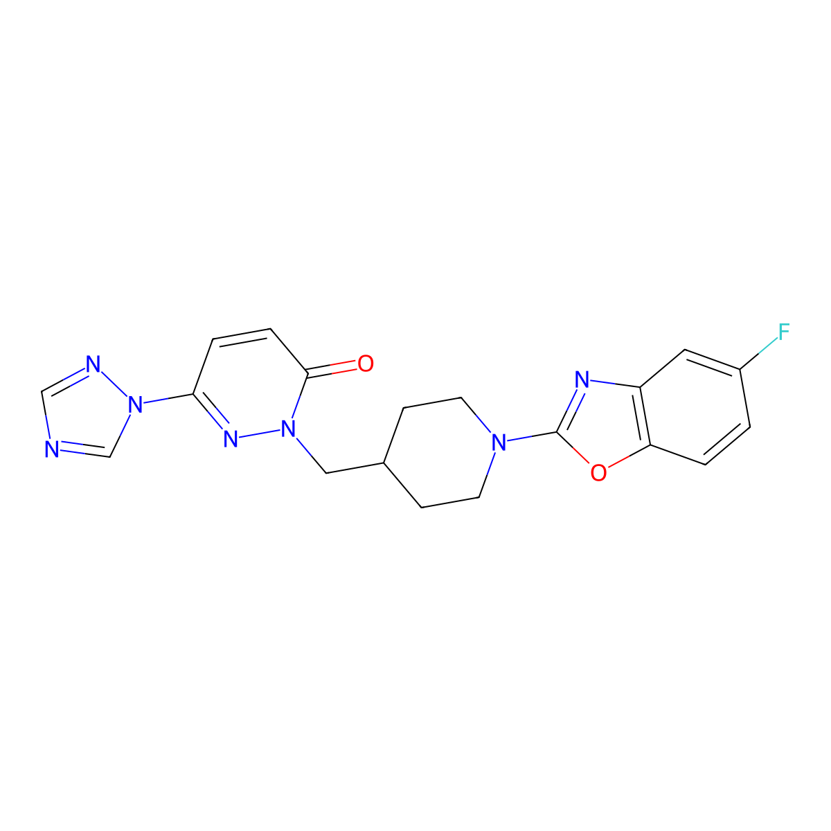 2-{[1-(5-fluoro-1,3-benzoxazol-2-yl)piperidin-4-yl]methyl}-6-(1H-1,2,4-triazol-1-yl)-2,3-dihydropyridazin-3-one molecular structure, CAS 2180010-40-4