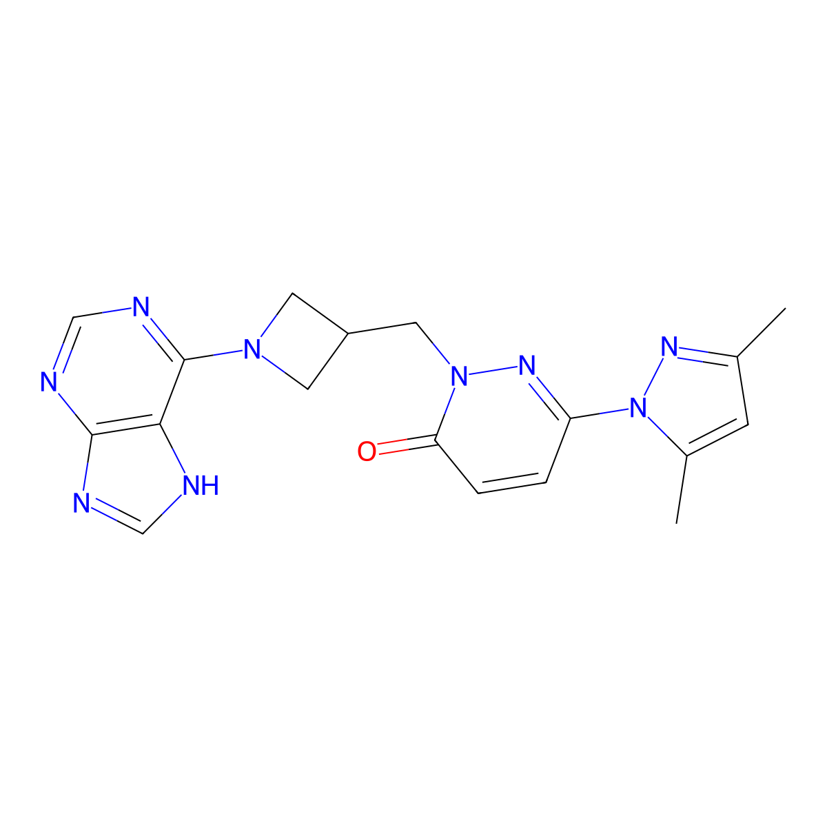 6-(3,5-dimethyl-1H-pyrazol-1-yl)-2-{[1-(9H-purin-6-yl)azetidin-3-yl]methyl}-2,3-dihydropyridazin-3-one molecular structure, CAS 2180010-44-8