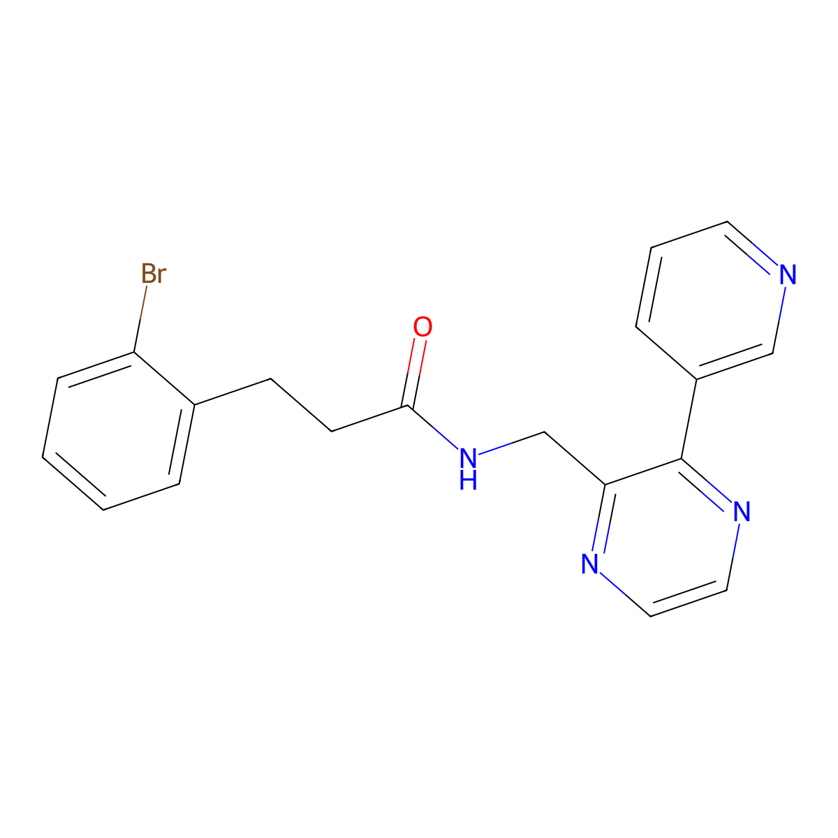 3-(2-bromophenyl)-N-((3-(pyridin-3-yl)pyrazin-2-yl)methyl)propanamide molecular structure, CAS 2180010-47-1