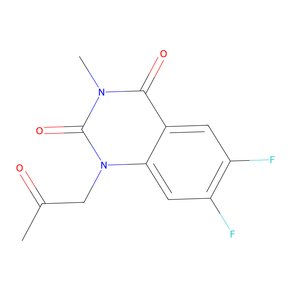 6,7-difluoro-3-methyl-1-(2-oxopropyl)quinazoline-2,4(1H,3H)-dione molecular structure, CAS 2180010-49-3