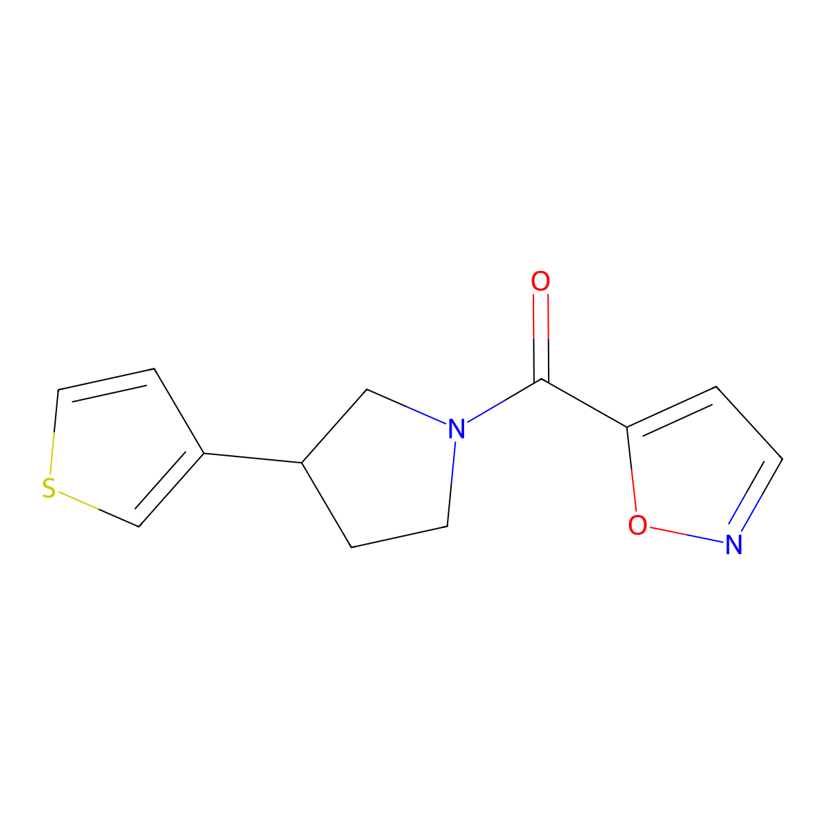 5-[3-(Thiophen-3-yl)pyrrolidine-1-carbonyl]-1,2-oxazole molecular structure, CAS 2180010-51-7