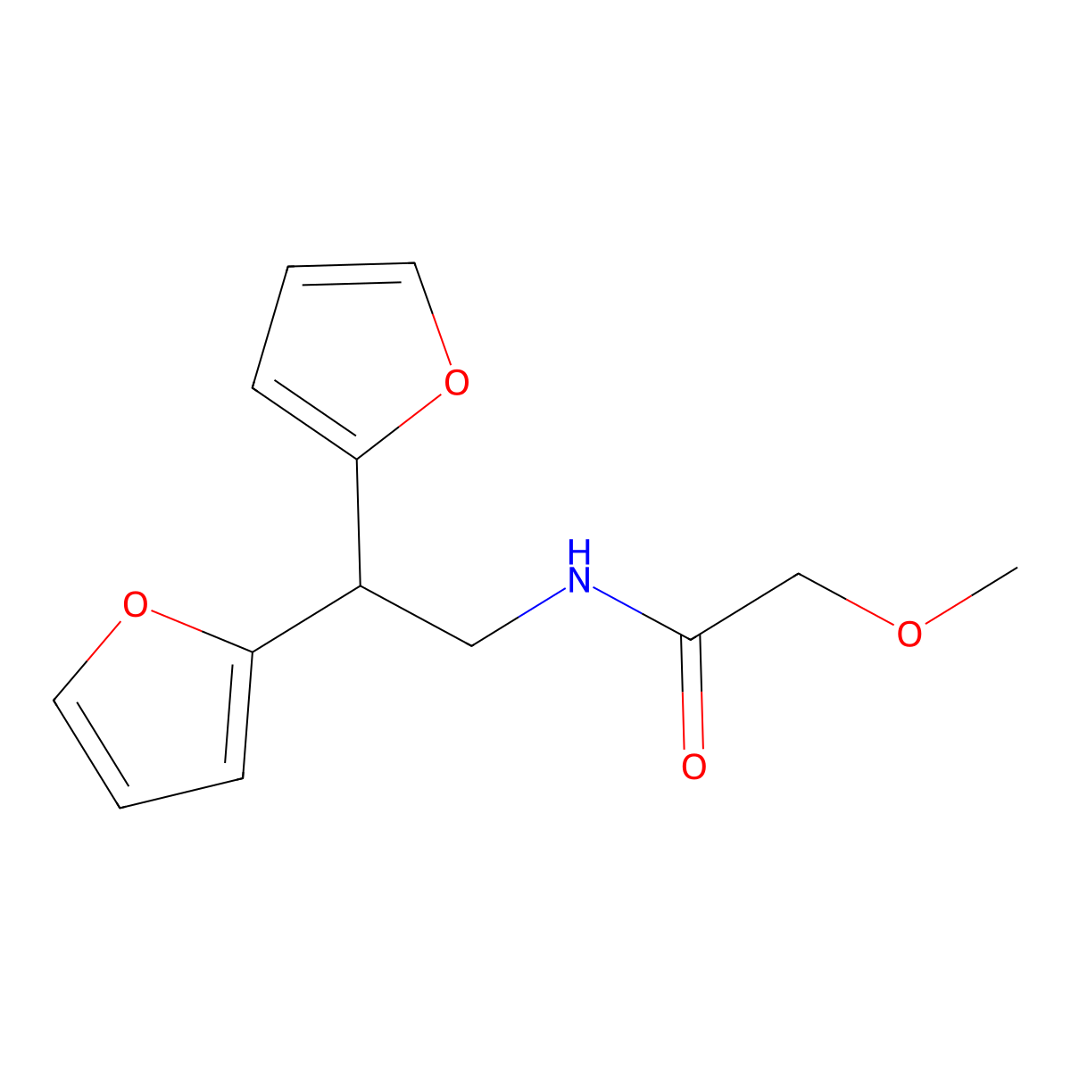 N-[2,2-bis(furan-2-yl)ethyl]-2-methoxyacetamide molecular structure, CAS 2180010-56-2