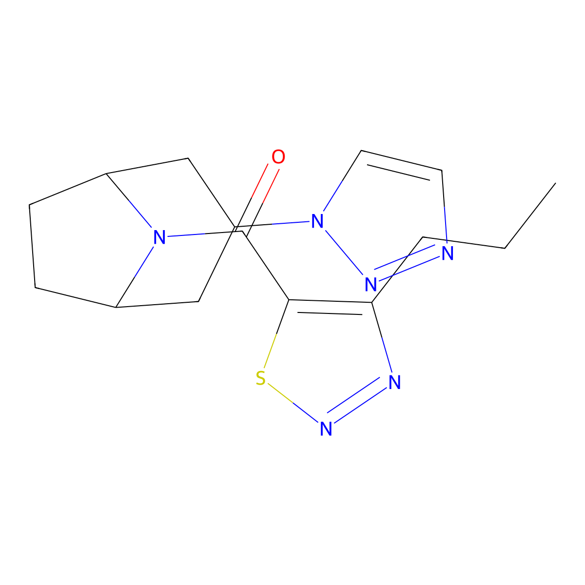 8-(4-propyl-1,2,3-thiadiazole-5-carbonyl)-3-(1H-1,2,3-triazol-1-yl)-8-azabicyclo[3.2.1]octane molecular structure, CAS 2180010-57-3