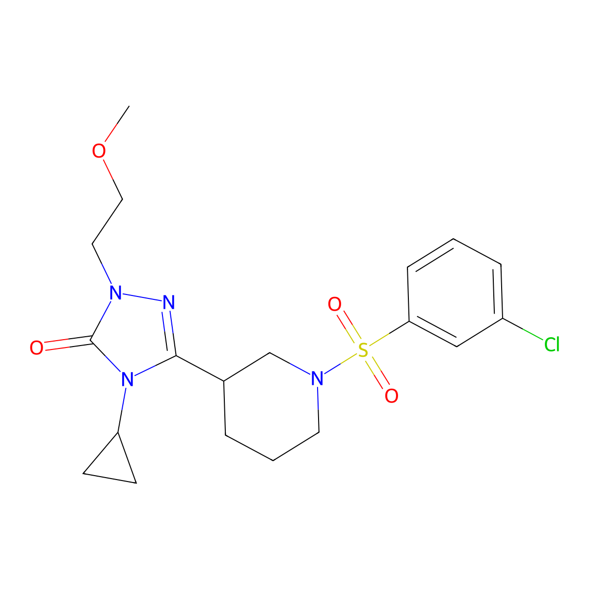 3-(1-((3-chlorophenyl)sulfonyl)piperidin-3-yl)-4-cyclopropyl-1-(2-methoxyethyl)-1H-1,2,4-triazol-5(4H)-one molecular structure, CAS 2180010-62-0