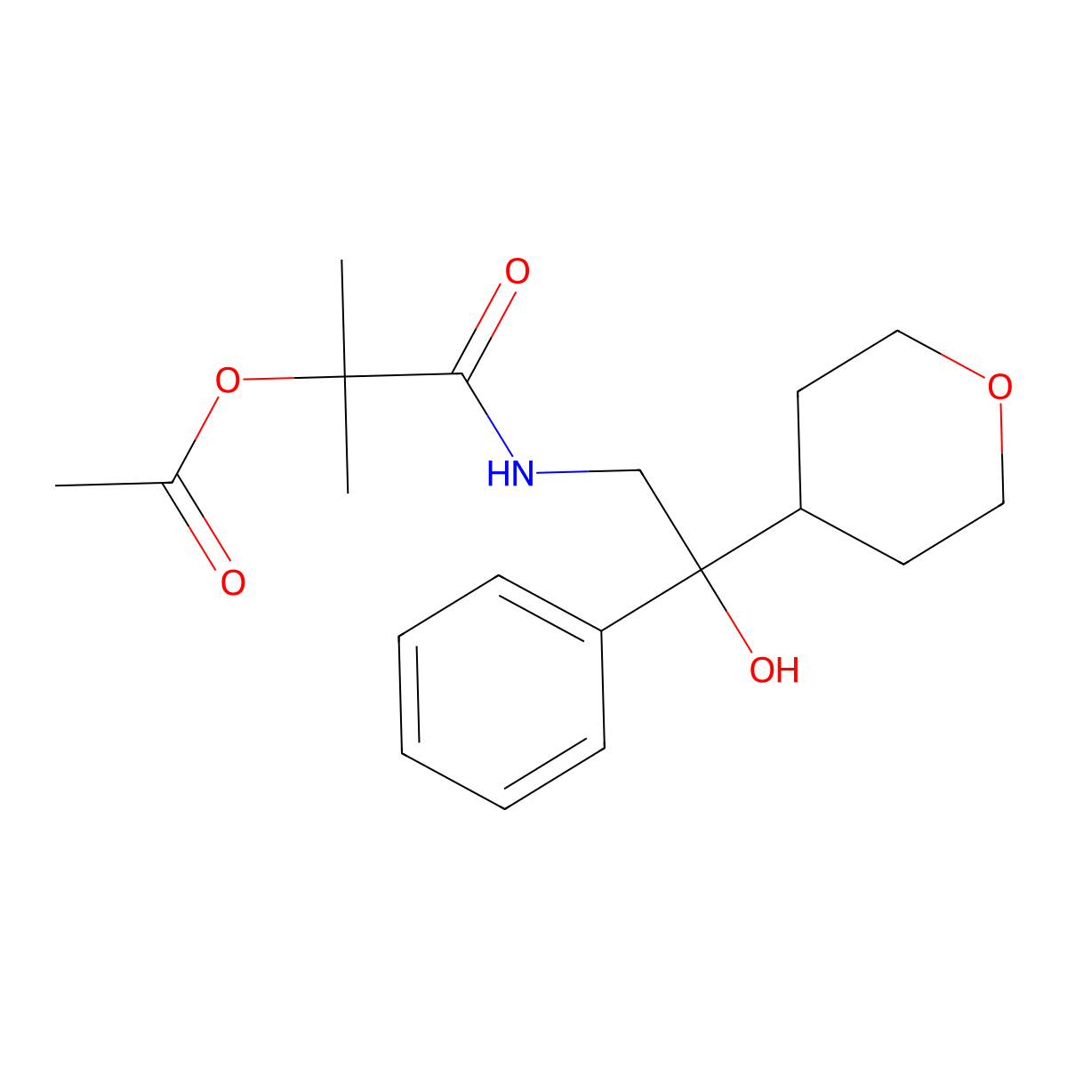 1-{[2-Hydroxy-2-(oxan-4-yl)-2-phenylethyl]carbamoyl}-1-methylethyl acetate molecular structure, CAS 2180010-64-2