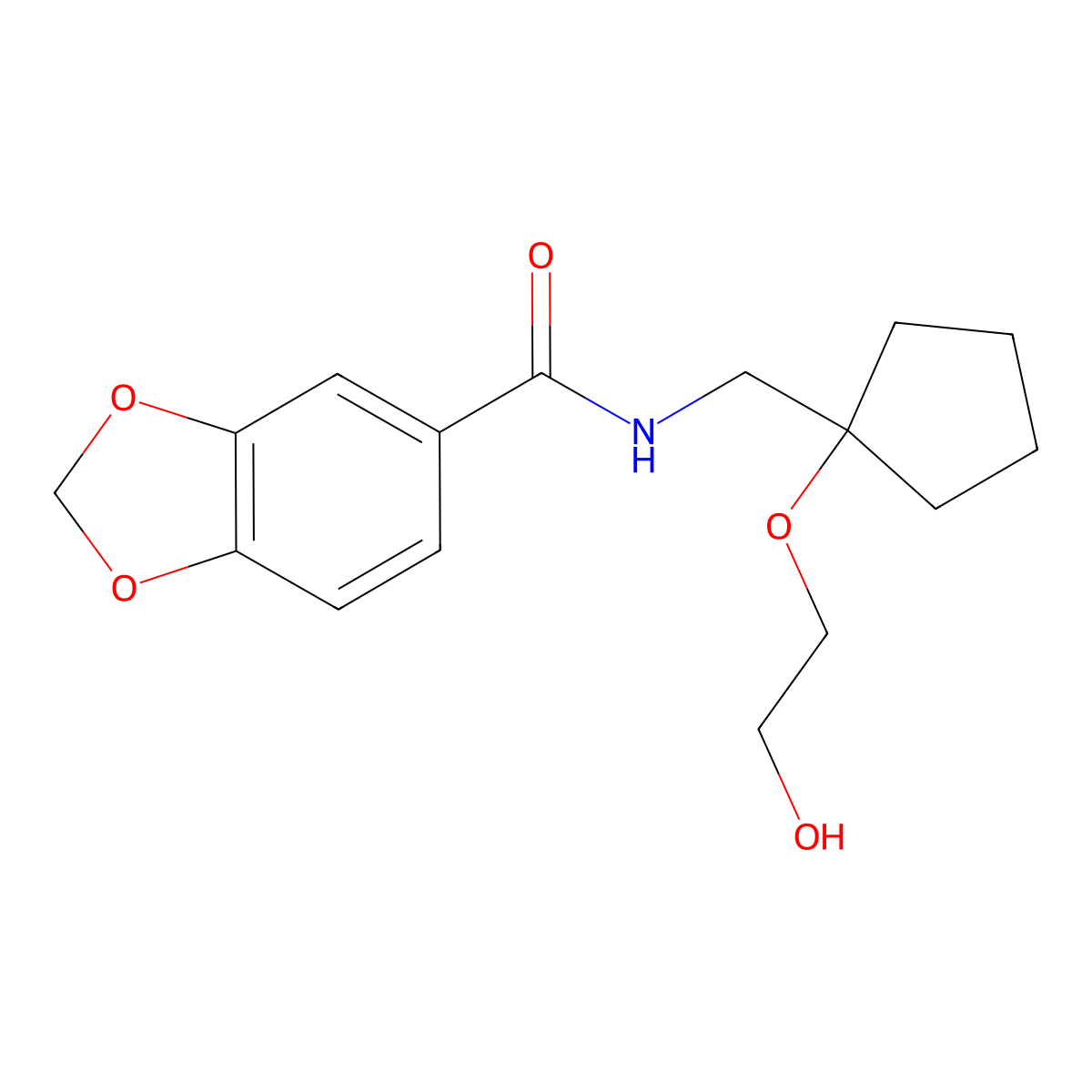 N-((1-(2-hydroxyethoxy)cyclopentyl)methyl)benzo[d][1,3]dioxole-5-carboxamide molecular structure, CAS 2180010-69-7