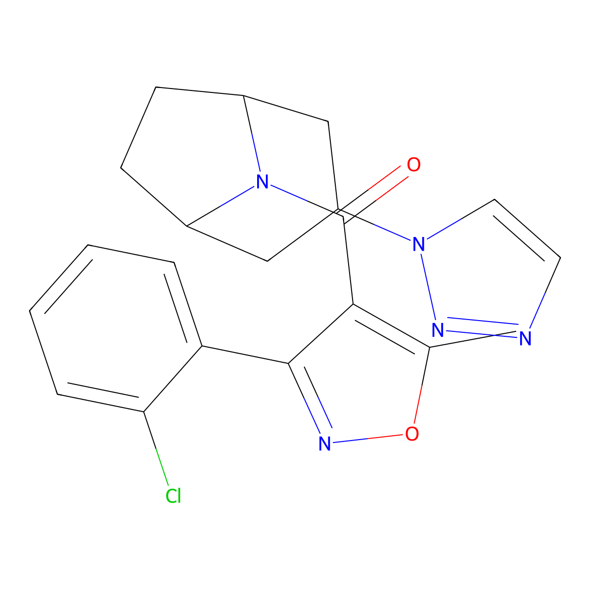 8-[3-(2-chlorophenyl)-5-methyl-1,2-oxazole-4-carbonyl]-3-(1H-1,2,3-triazol-1-yl)-8-azabicyclo[3.2.1]octane molecular structure, CAS 2180010-72-2