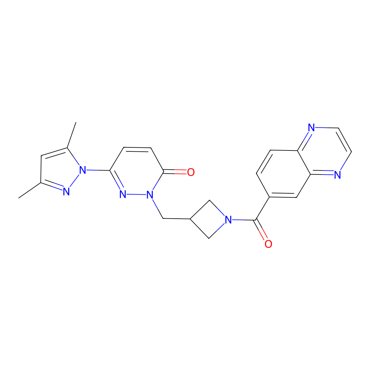 6-(3,5-dimethyl-1H-pyrazol-1-yl)-2-{[1-(quinoxaline-6-carbonyl)azetidin-3-yl]methyl}-2,3-dihydropyridazin-3-one molecular structure, CAS 2180010-74-4
