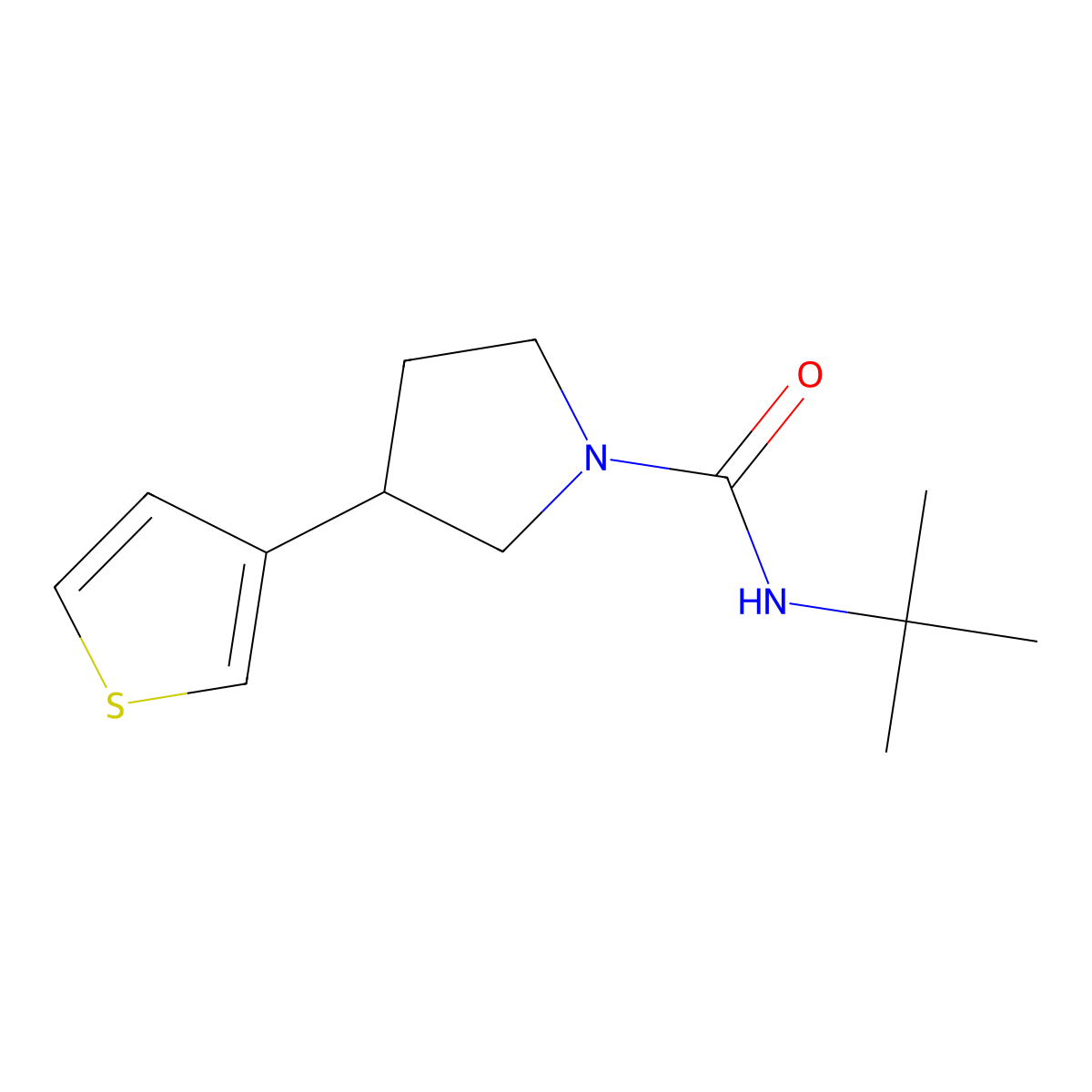 N-tert-butyl-3-(thiophen-3-yl)pyrrolidine-1-carboxamide molecular structure, CAS 2180010-75-5
