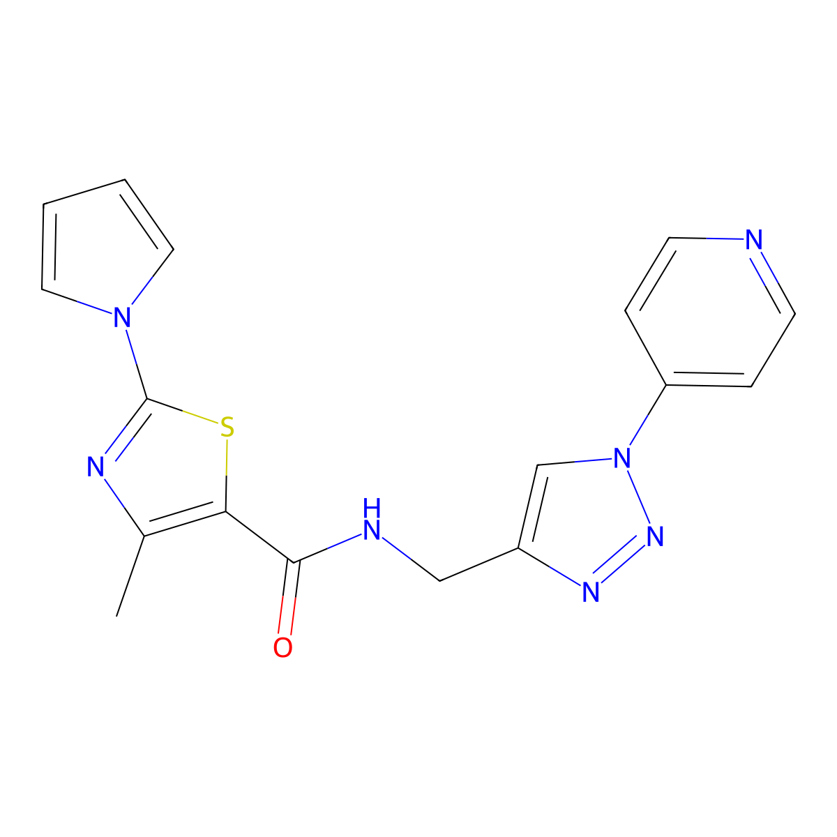4-methyl-N-((1-(pyridin-4-yl)-1H-1,2,3-triazol-4-yl)methyl)-2-(1H-pyrrol-1-yl)thiazole-5-carboxamide molecular structure, CAS 2180010-79-9