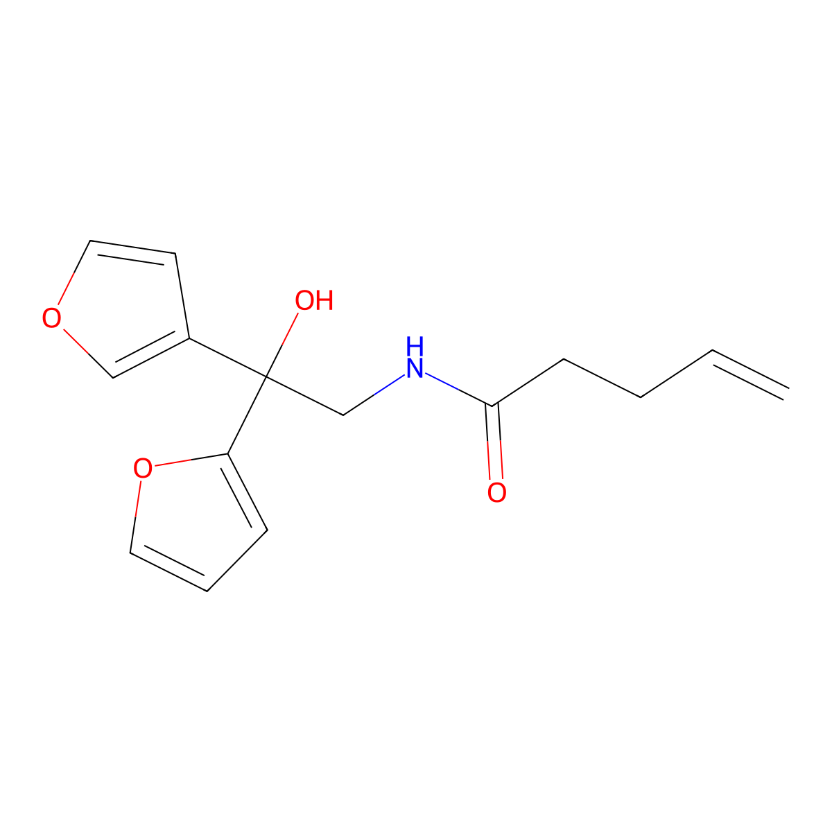N-[2-(furan-2-yl)-2-(furan-3-yl)-2-hydroxyethyl]pent-4-enamide molecular structure, CAS 2180010-80-2