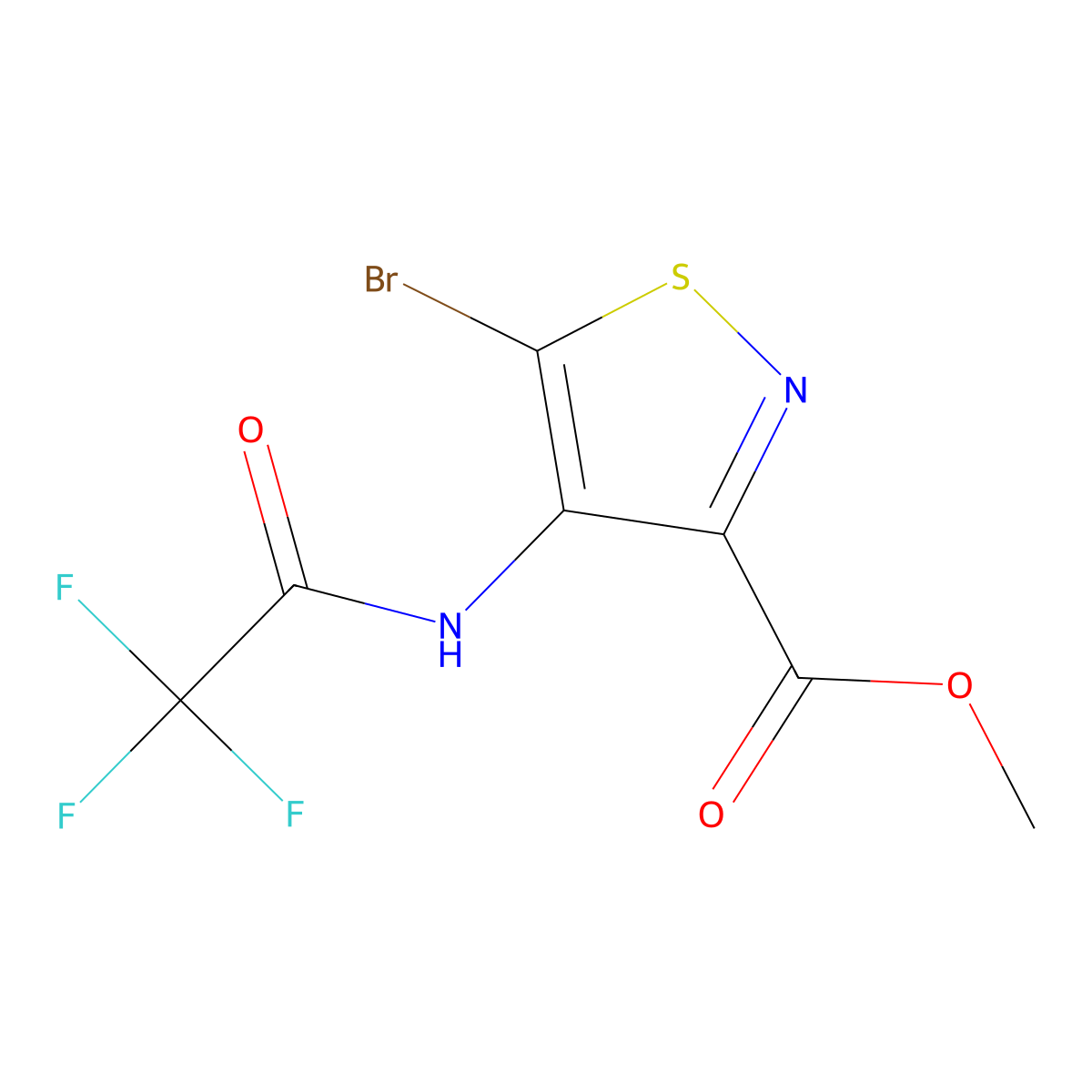 Methyl 5-bromo-4-[(2,2,2-trifluoroacetyl)amino]-3-isothiazolecarboxylate molecular structure, CAS 2180122-21-6