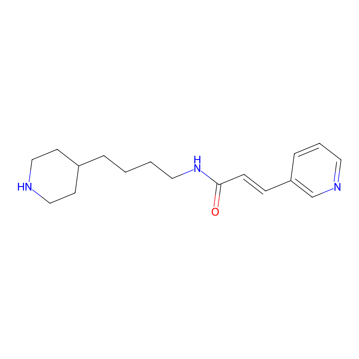 (2E)-N-[4-(piperidin-4-yl)butyl]-3-(pyridin-3-yl)prop-2-enamide molecular structure, CAS 2180145-39-3