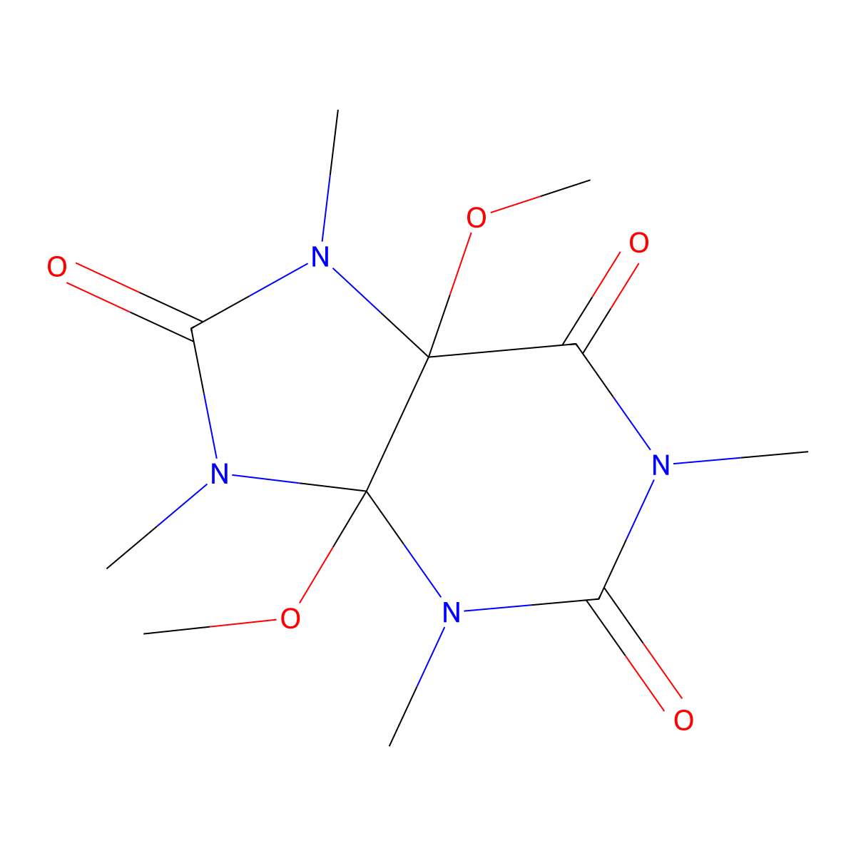 Dihydro-4,5-dimethoxy-1,3,7,9-tetramethyluric acid molecular structure, CAS 21802-56-2