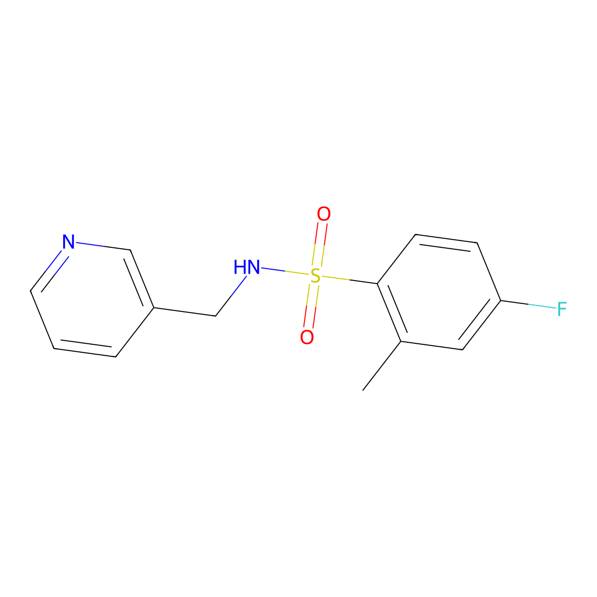 4-fluoro-2-methyl-N-[(pyridin-3-yl)methyl]benzene-1-sulfonamide molecular structure, CAS 2180586-88-1