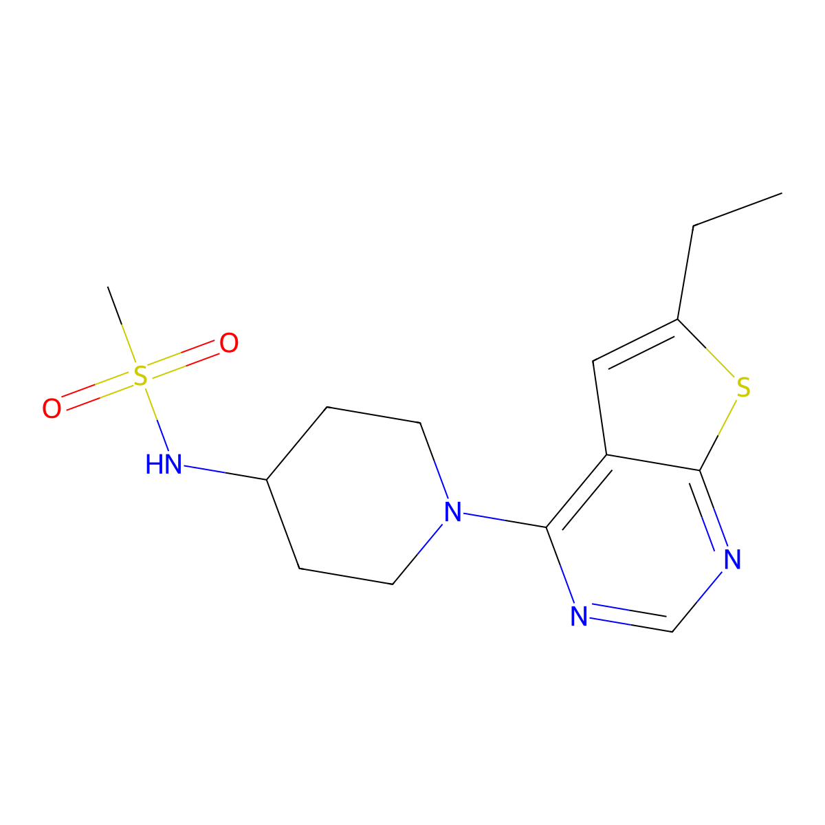 N-(1-{6-ethylthieno[2,3-d]pyrimidin-4-yl}piperidin-4-yl)methanesulfonamide molecular structure, CAS 2180672-70-0