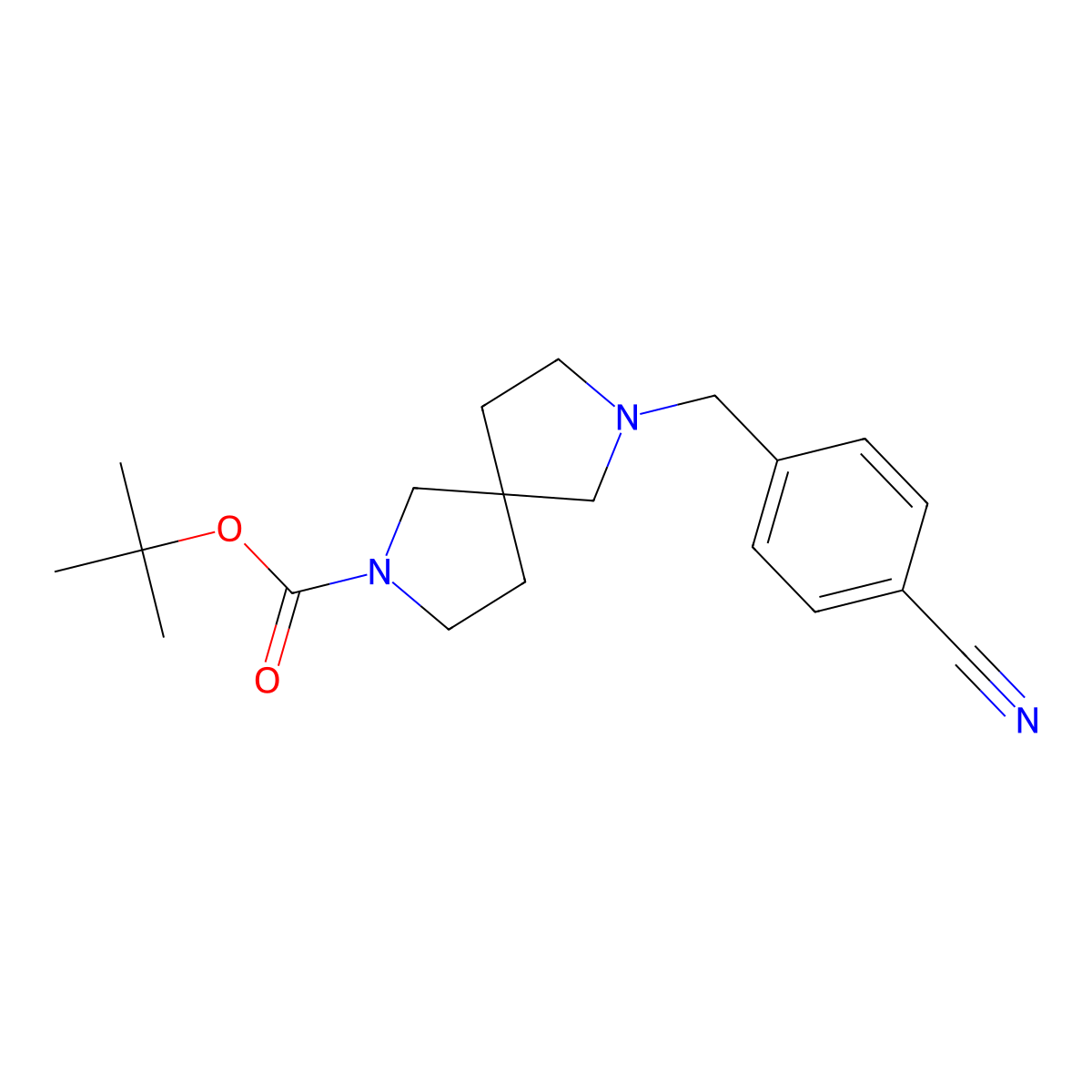 tert-Butyl 7-(4-cyanobenzyl)-2,7-diazaspiro[4.4]nonane-2-carboxylate molecular structure, CAS 2180956-68-5